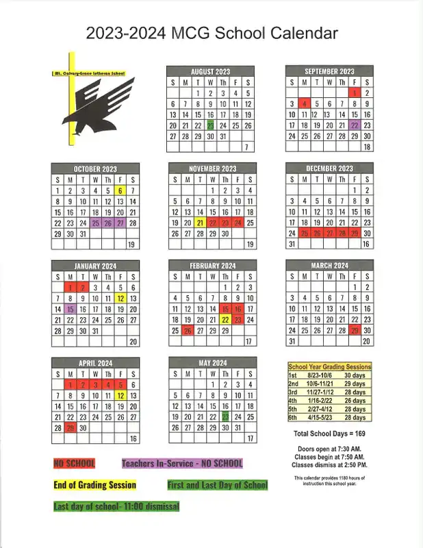 Mt.CalvaryGrace Lutheran School Calendar