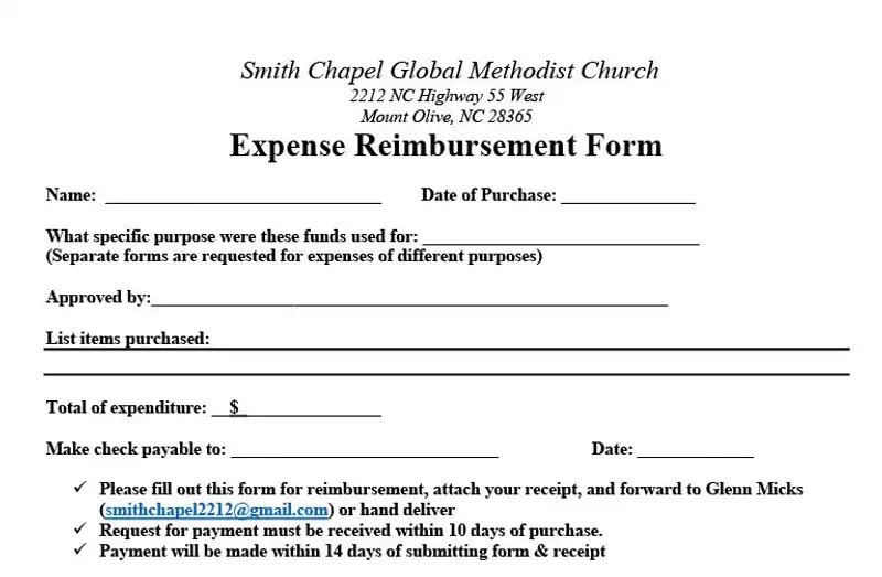 Expense Reimbursement Form - Smith Chapel Global Methodist Church
