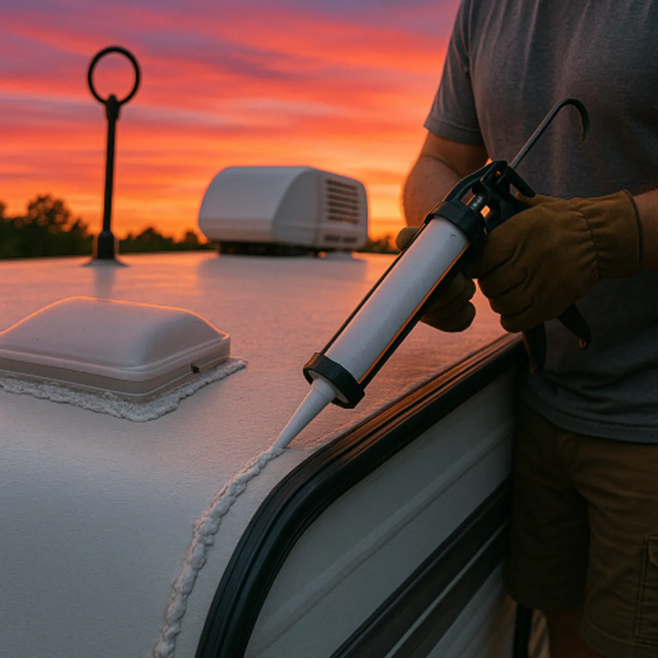 RV roof area around climate equipment being serviced